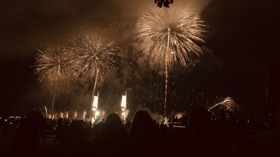 Fireworks against the night sky.