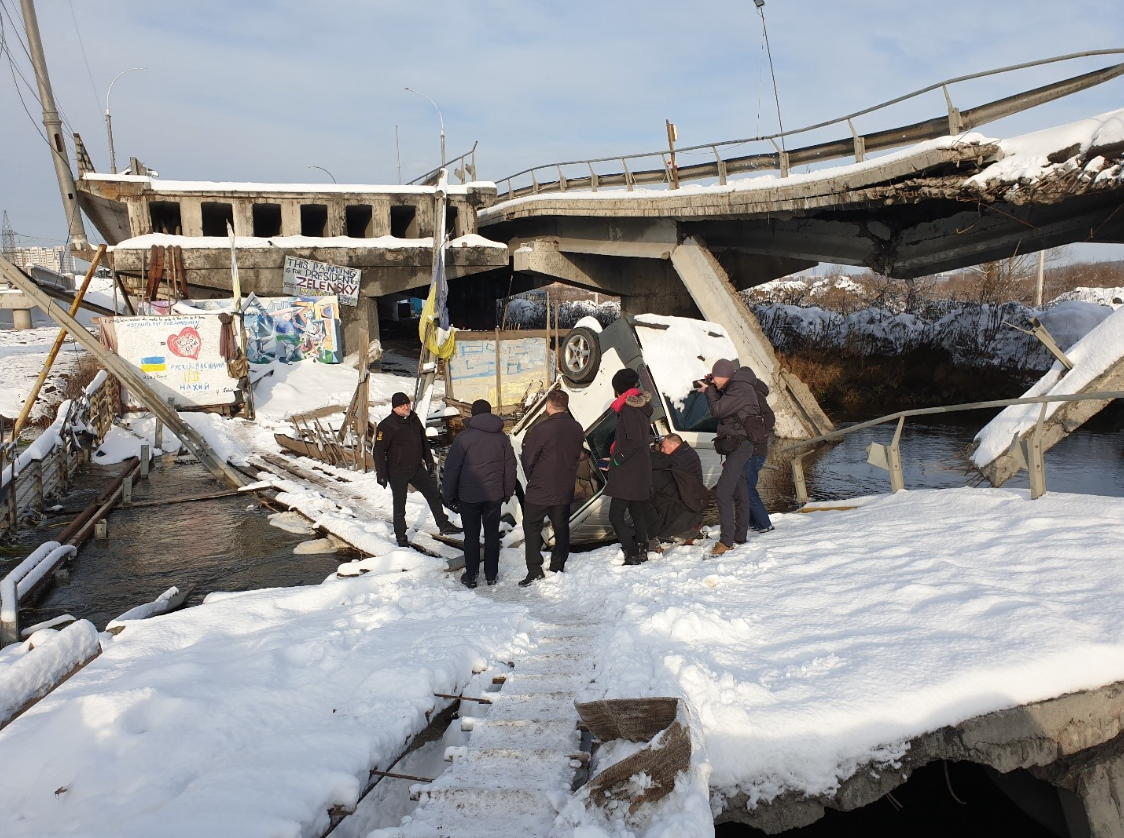 A crushed bridge in Irpin, Ukraine.