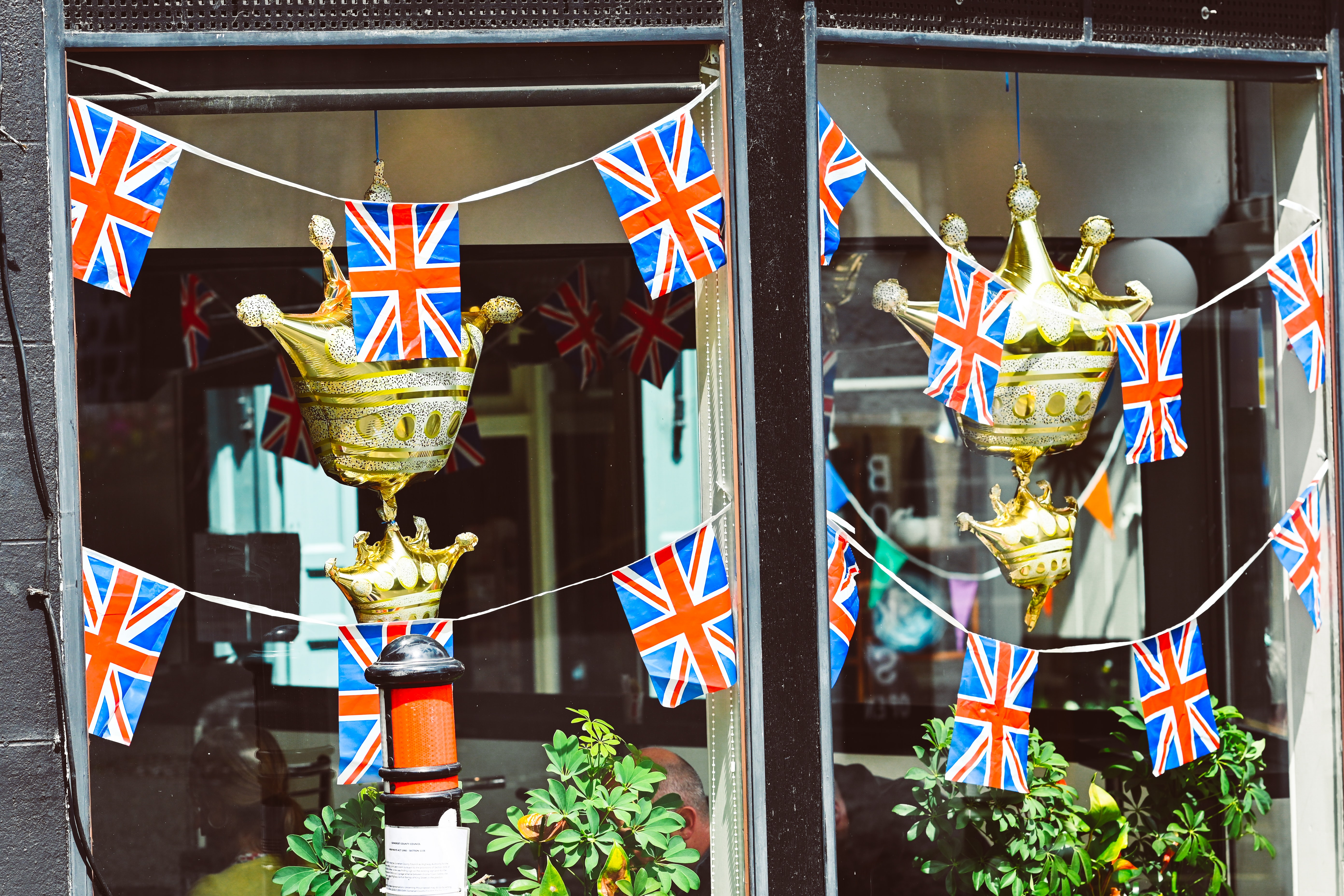 A shop window with jubilee decor.
