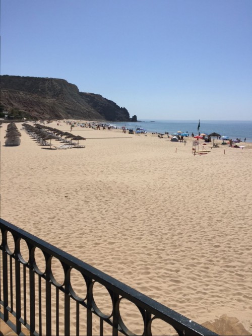 A sunny beach in the Algarve.