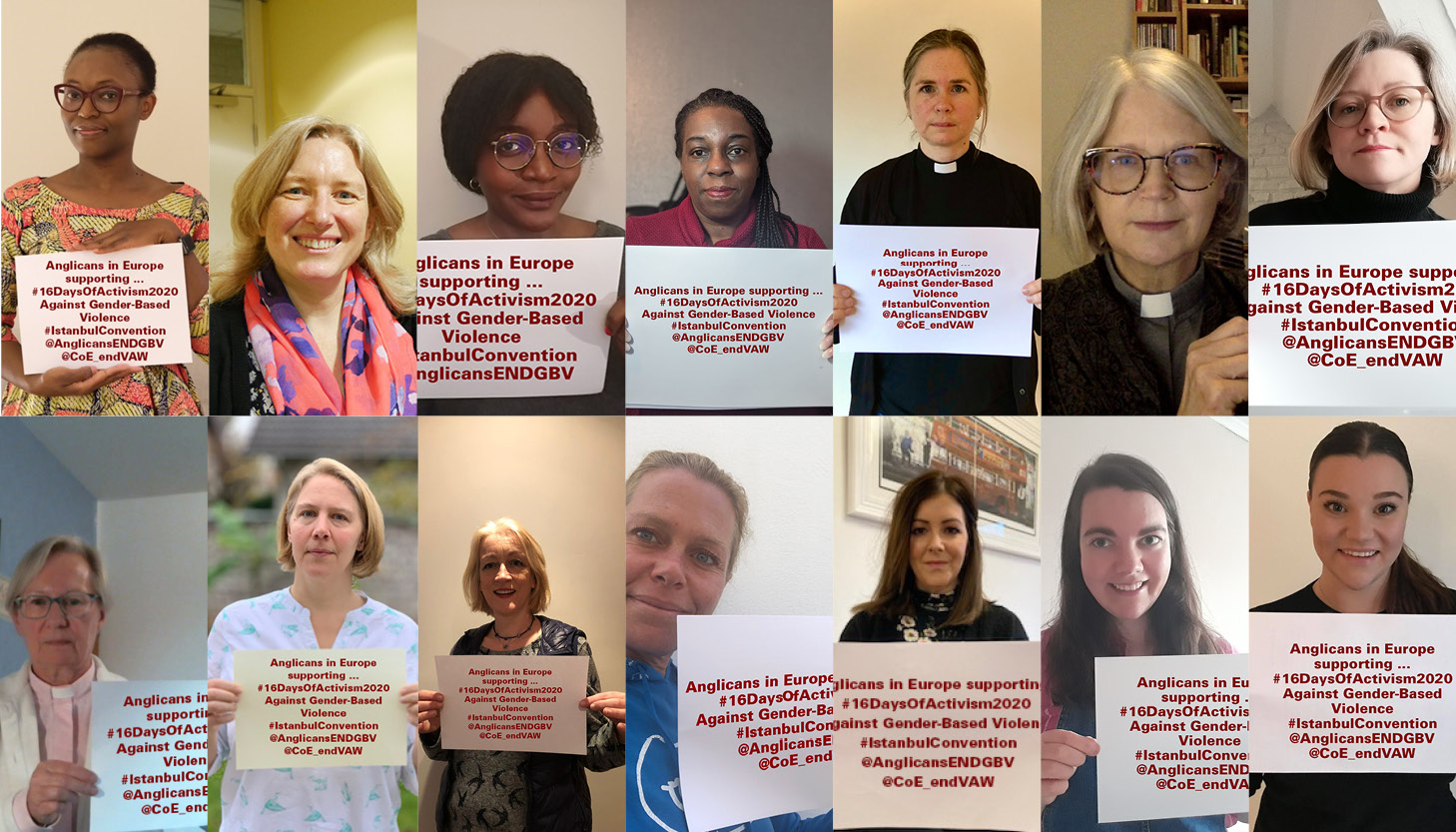 A montage of ladies holding posters for the Istanbul Convention.