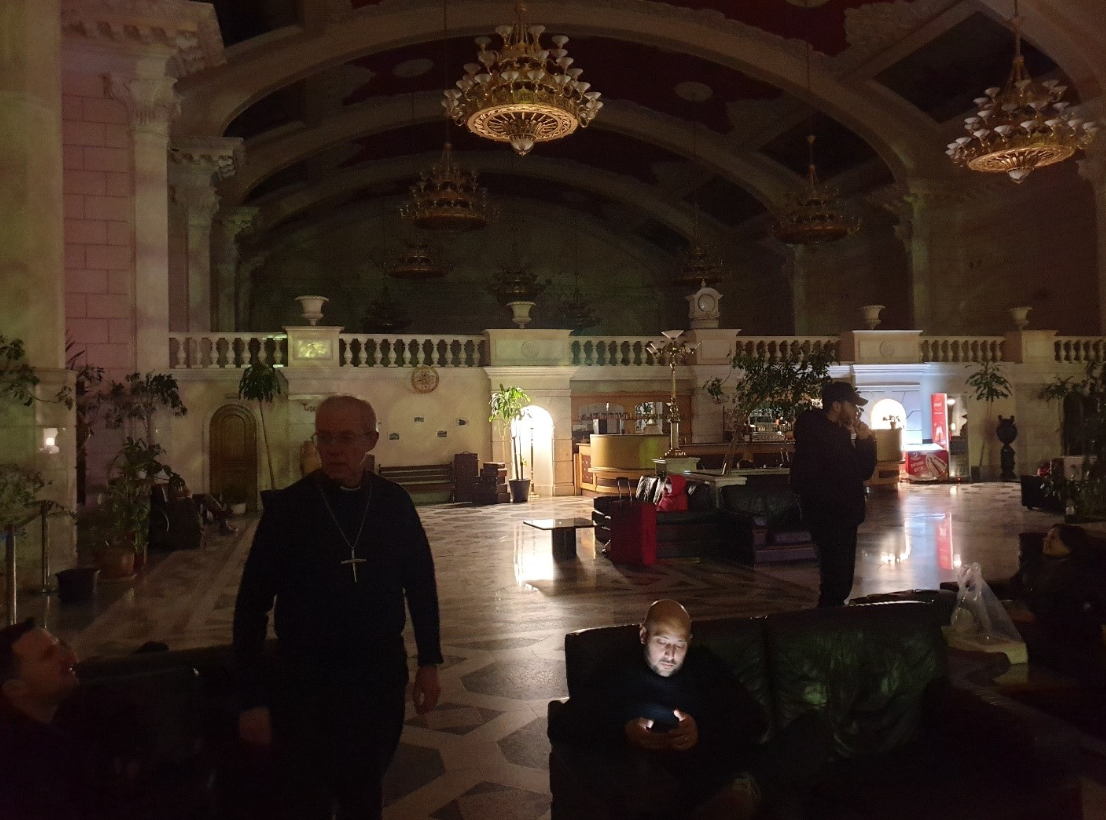 An ornate railway lounge in Ukraine.