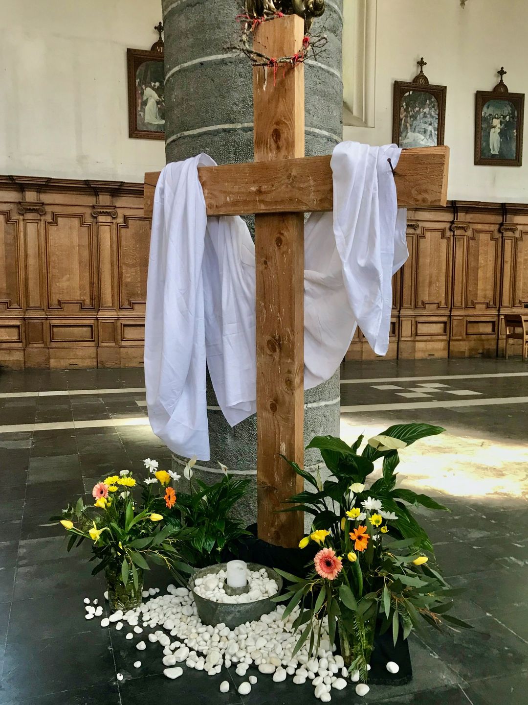 A decorated easter cross.