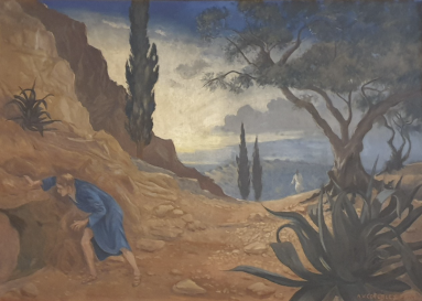 A painting of St John peering into Jesus' empty tomb.