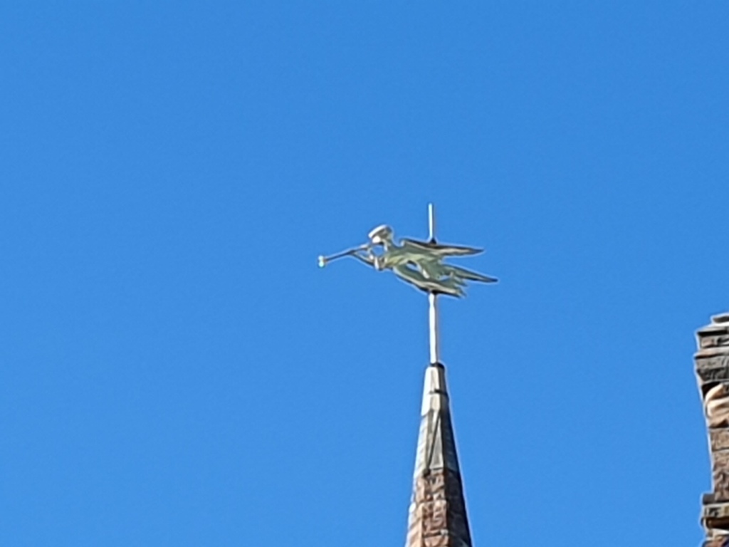 The flying angel weathervane.
