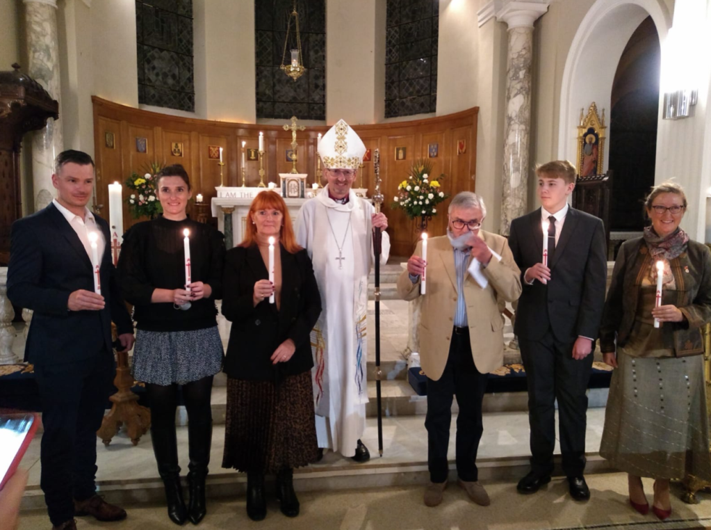Bishop Robert with confirmation candidates in Monaco.
