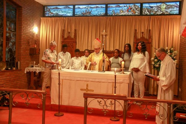 Bishop David stood with the confirmation candidates.