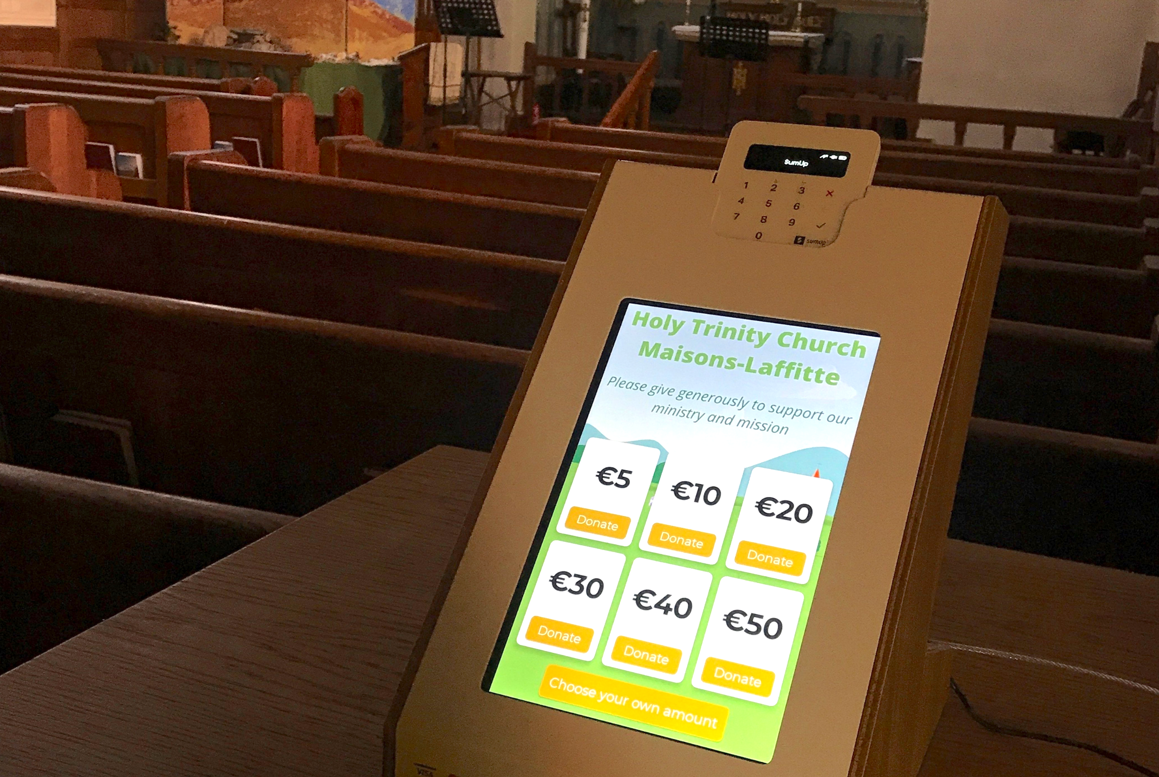 A digital giving machine in a church