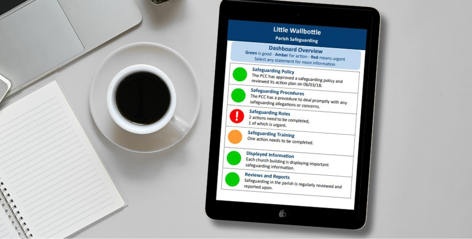 Safeguarding dashboard on an ipad on a desk