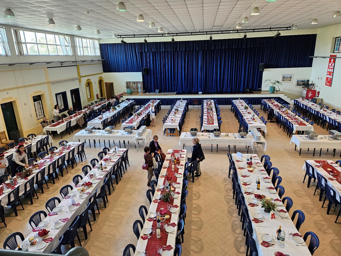A big hall with tressel tables
