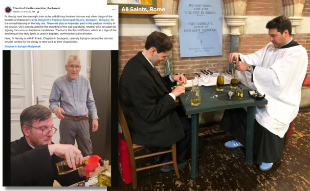 2 images of oils decanted at chrism