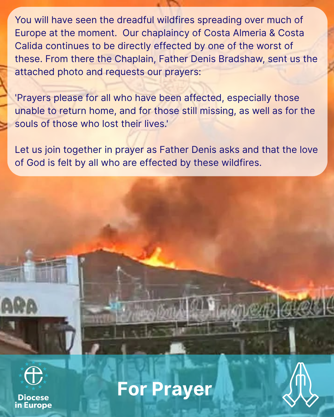 text on photo of fire