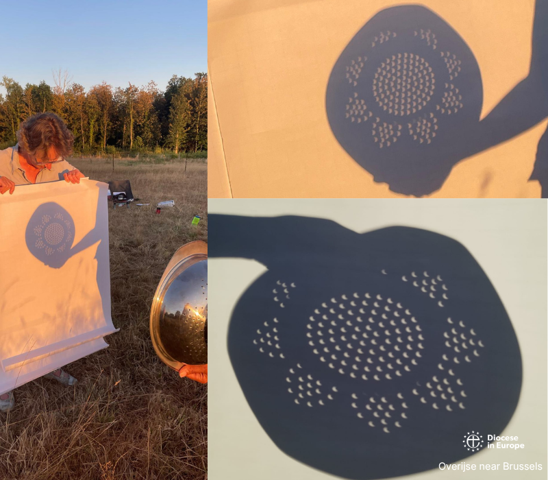 colander and eclipsed sun