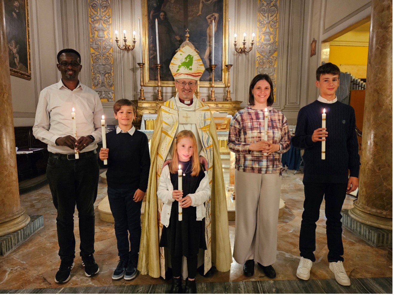 Congregation and bishop inside a church