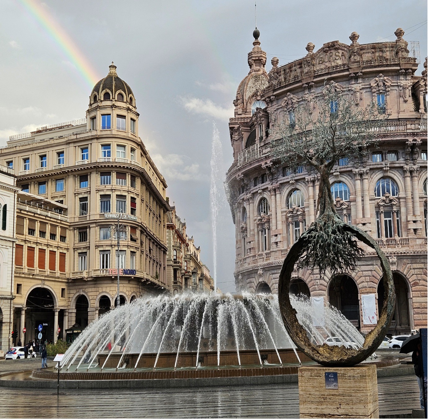 Fountain square with rainbow