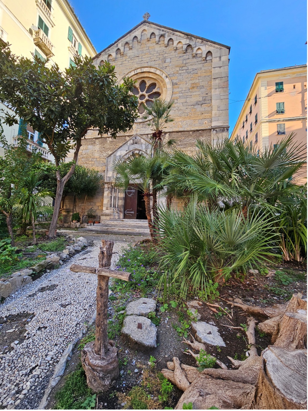 outside church and a path