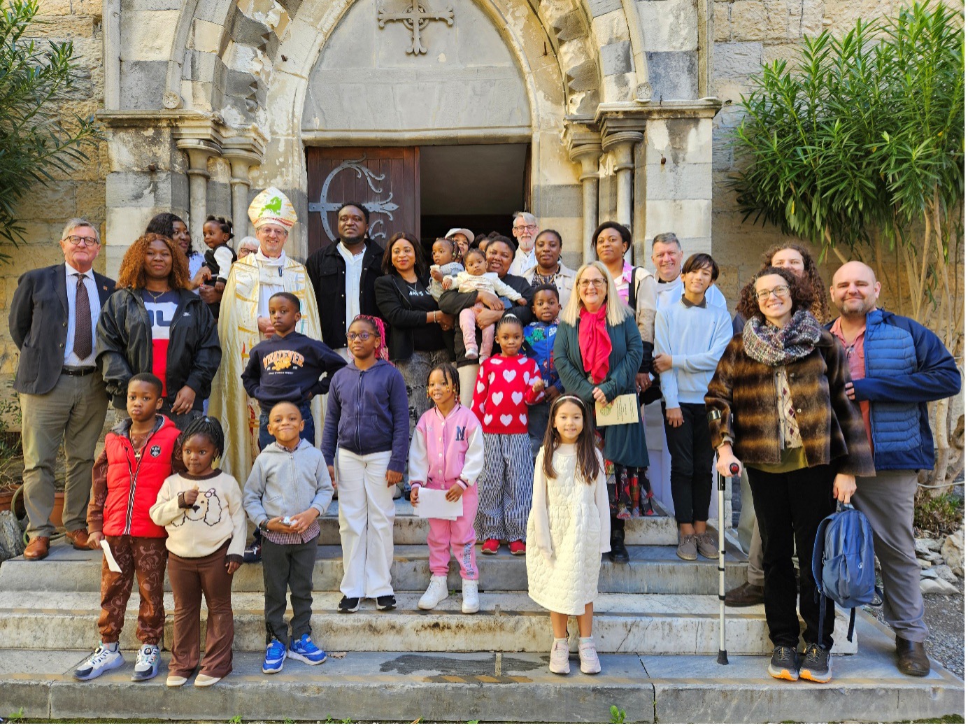 congregation outside a church