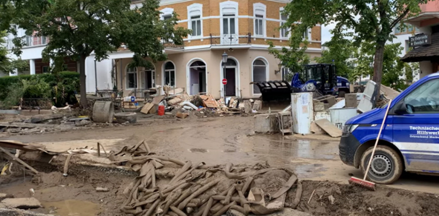 A flooded road.