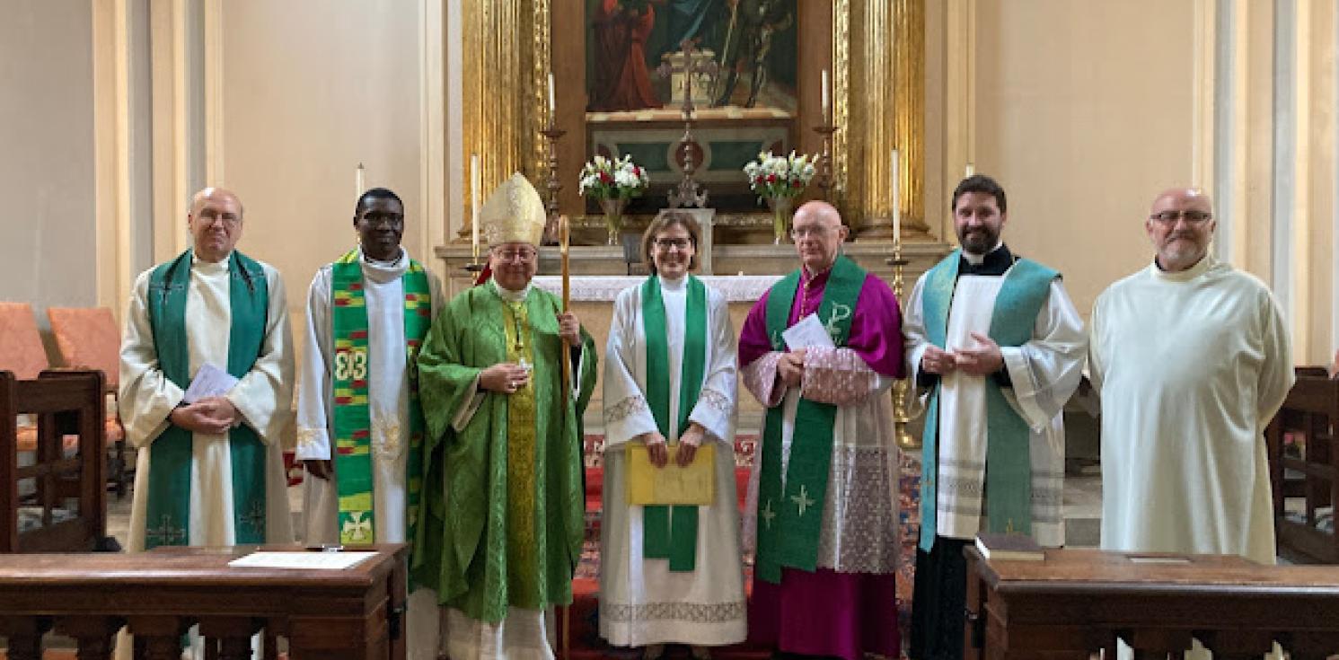 Bishop David and clergy at St George's in Venice.