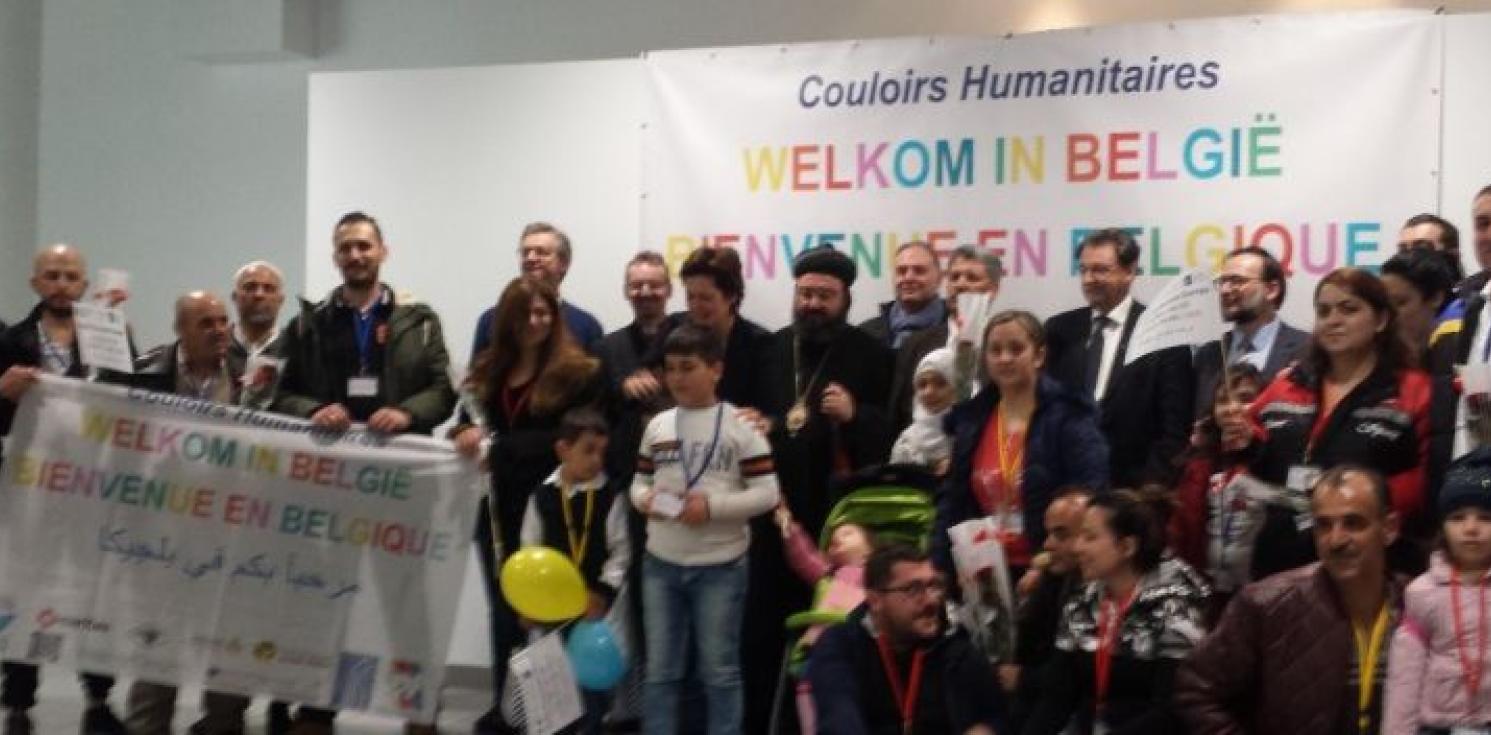 Bishop Robert and other religious leaders in Belgium at Brussels National Airport in Zaventem to welcome Syrian families arriving within the context of the Belgian ‘Humanitarian Corridor’.