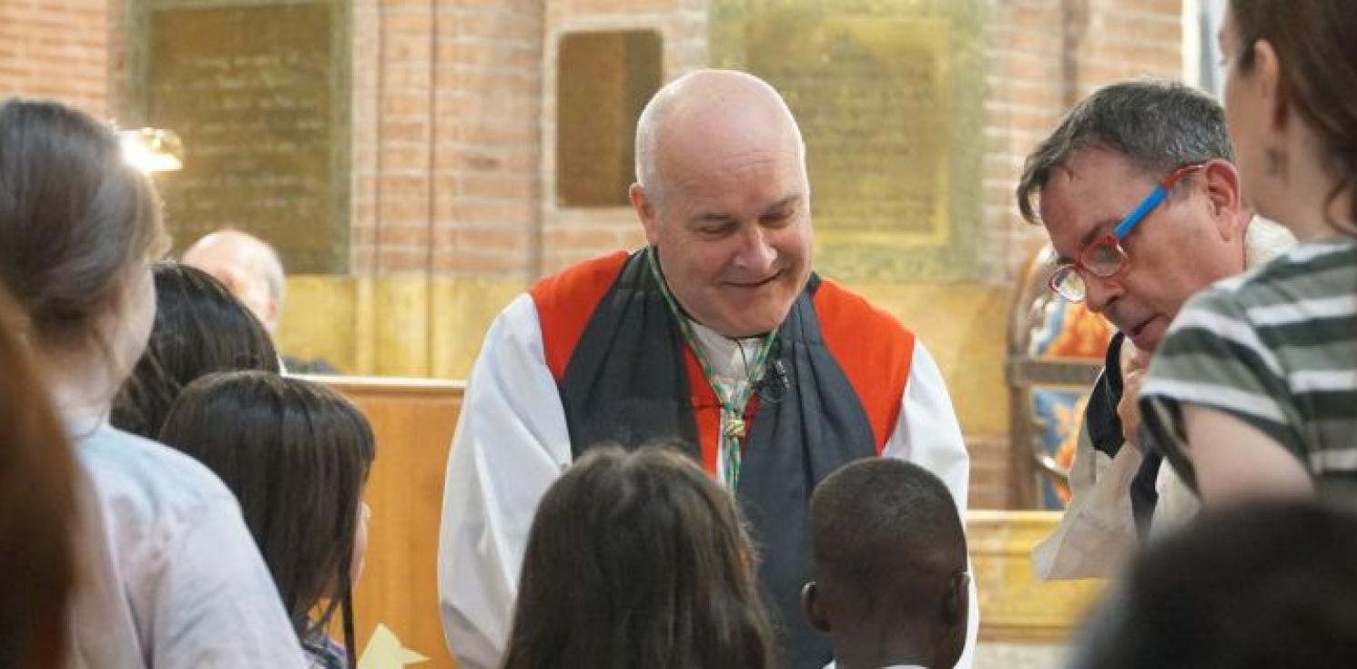 Archbishop of York greeting group of children