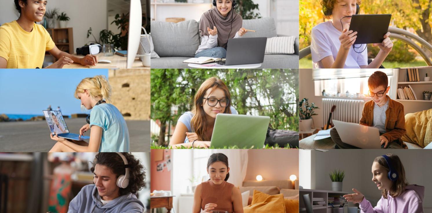 A number of young people on a Zoom call.