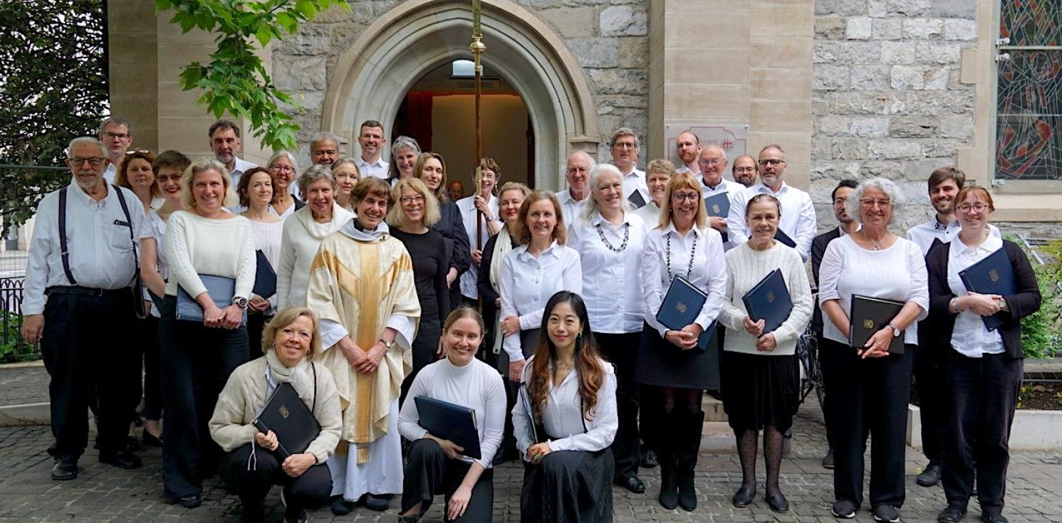 A choir outside a church