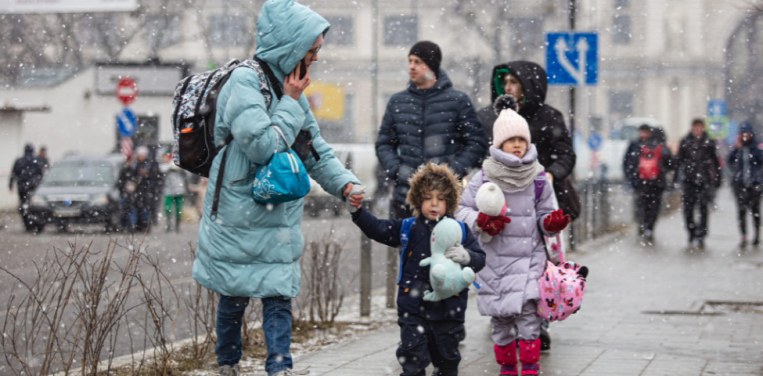 A family in the rain