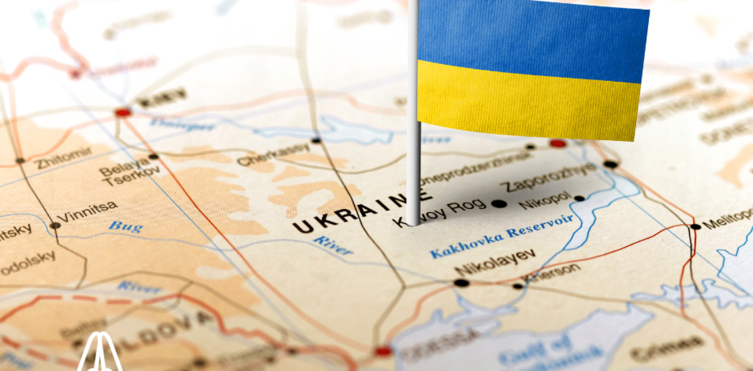 Flag of Ukraine in a map