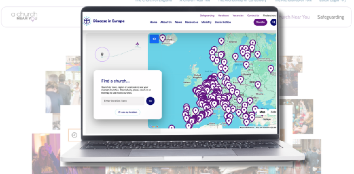 computer screen with diocese in Europe website on show