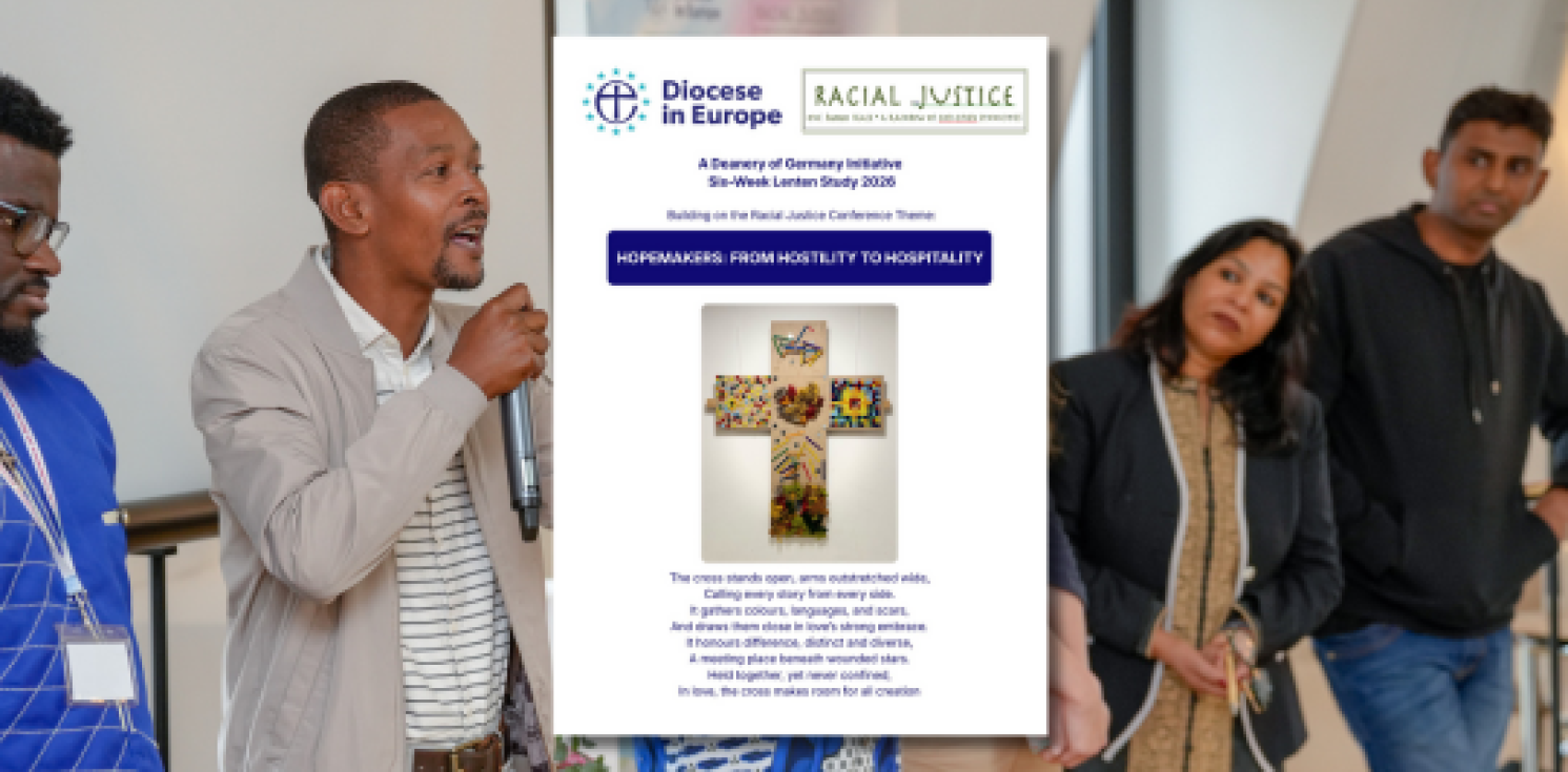 Graphic over an image of 4 people speaking on a stage