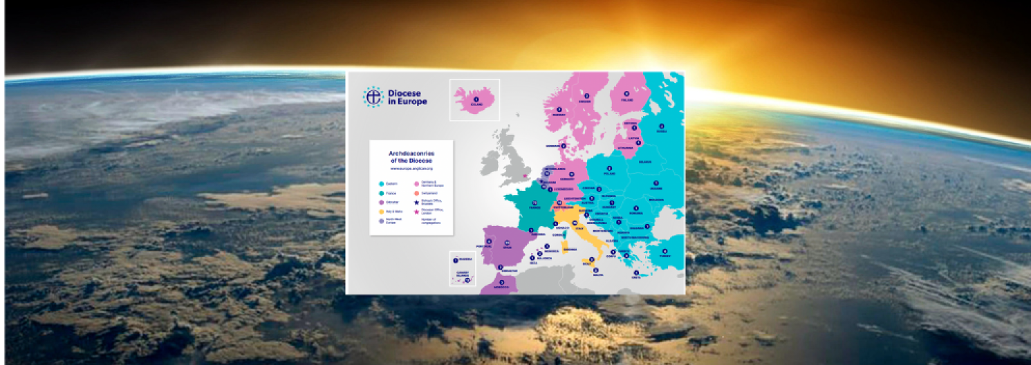 map of the diocese of europe over a satellite earth