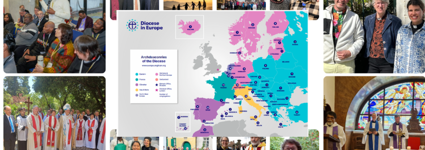 collage of images and a map centrally