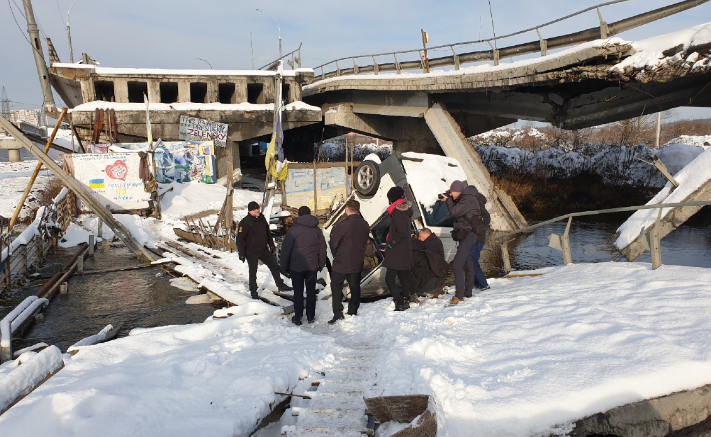 A crushed bridge in Irpin, Ukraine.