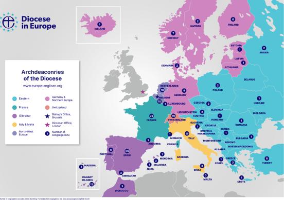 Map of chaplaincy locations in Europe