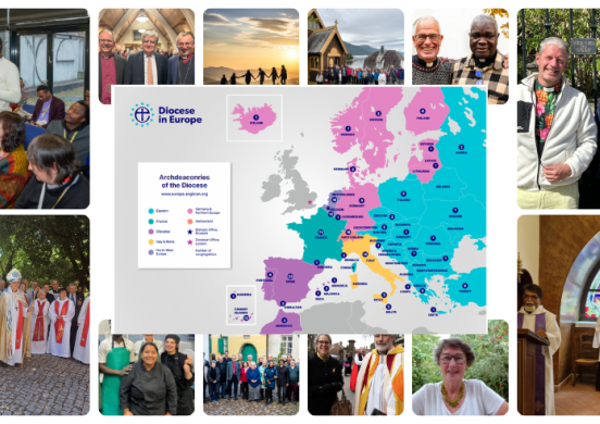 collage of images and a map centrally
