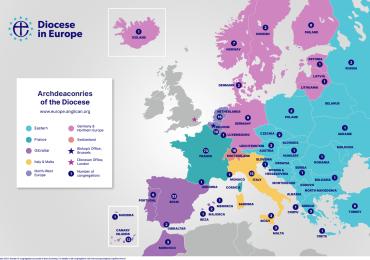 Map of the archdeaconries of the Diocese in Europe
