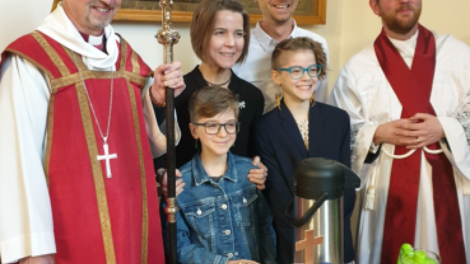 Bishop Robert and Four Confirmation candidates.