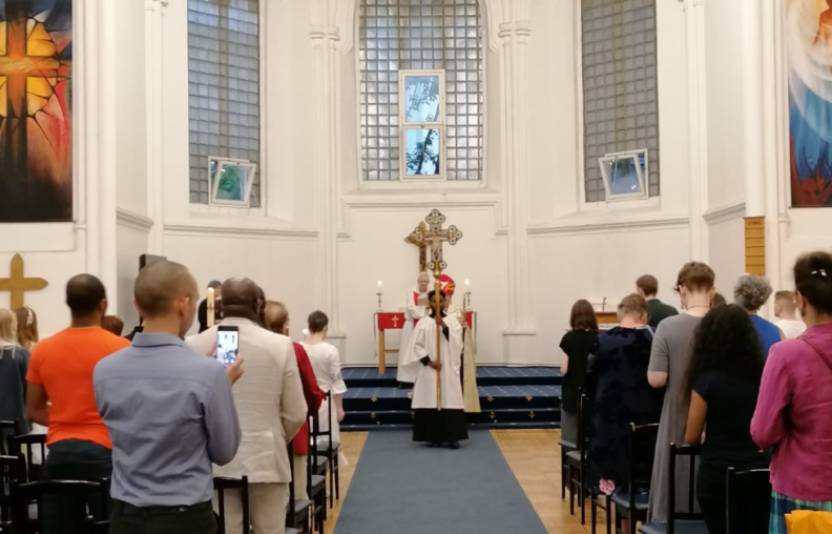 A procession through St Andrew's Church in Moscow.