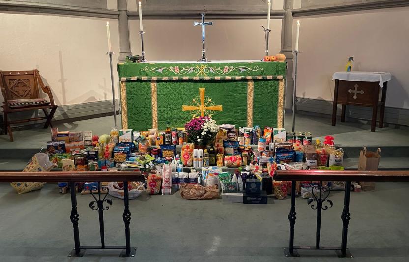 harvest - food at altre of church