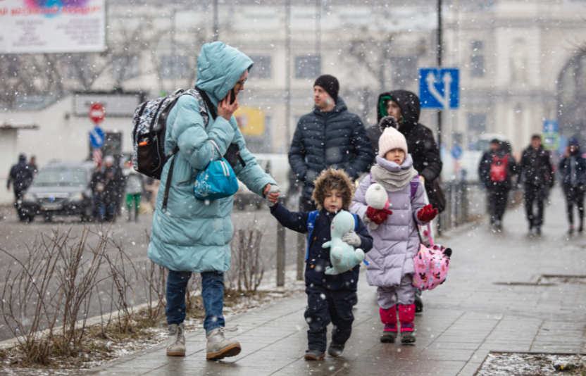 A family in the rain