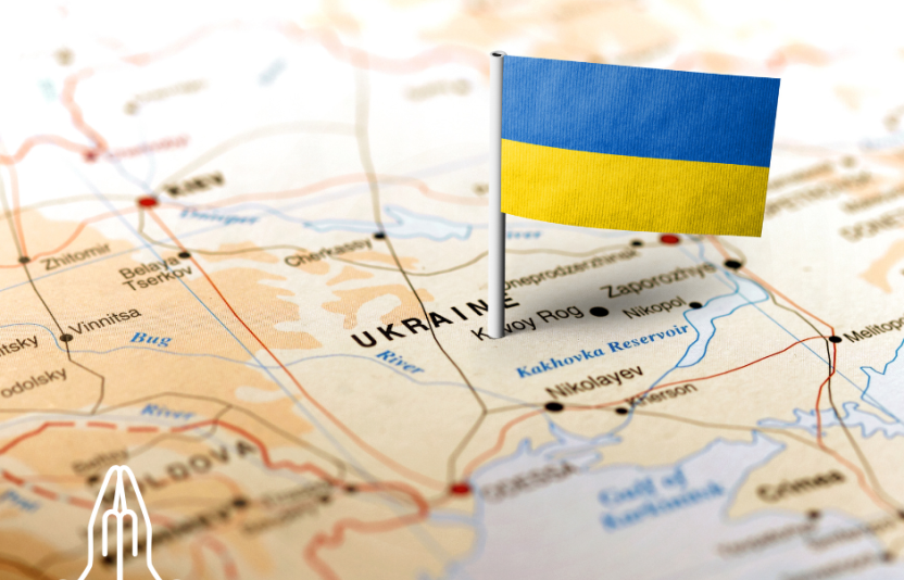 Flag of Ukraine in a map