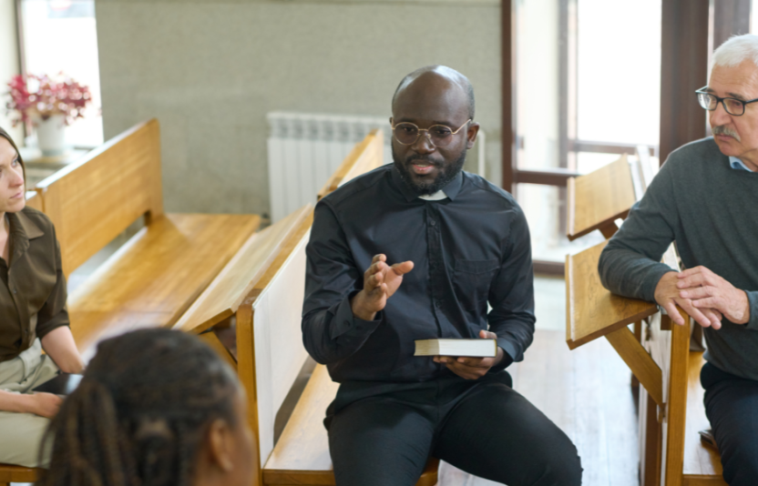 Chaplain talking to people