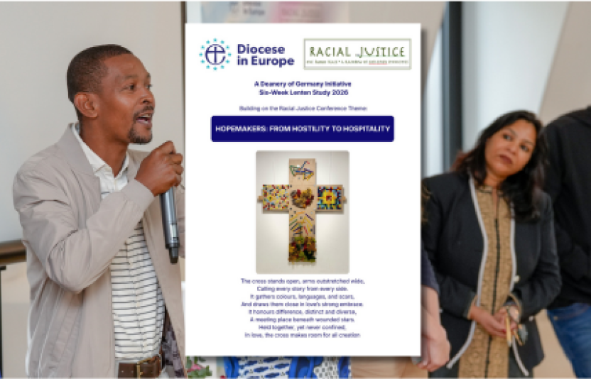 Graphic over an image of 4 people speaking on a stage