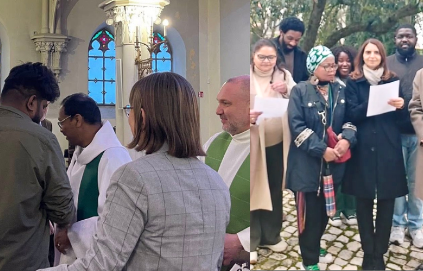 two photos of different chaplaincies on the left are a group of people talking on the right is a group of people looking to camera as they are being recorded