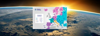 map of the diocese of europe over a satellite earth