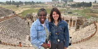 Two ladies standing on steps in Turkey