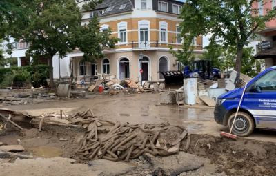 A flooded road.