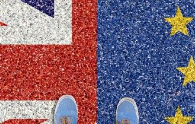 A divide union jack and European flag.