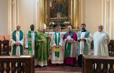 Bishop David and clergy at St George's in Venice.